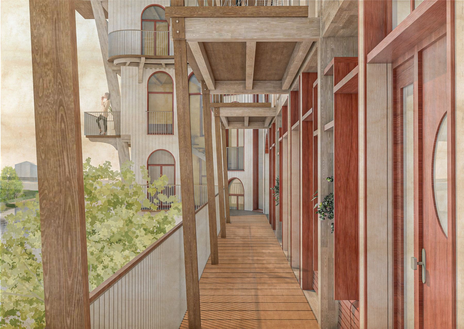 Detail of the timber construction project in Zurich