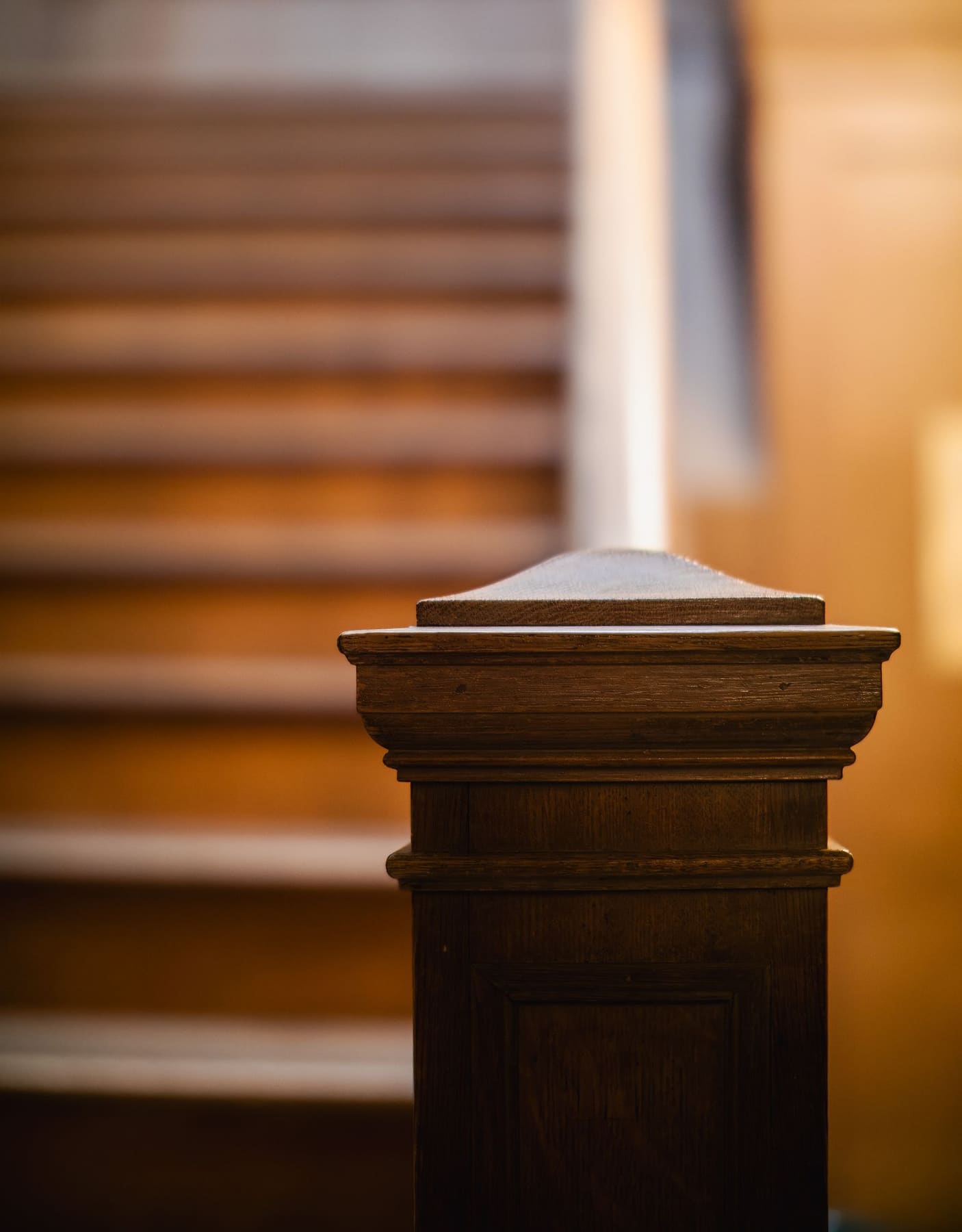 Detail of a turned staircase newel post